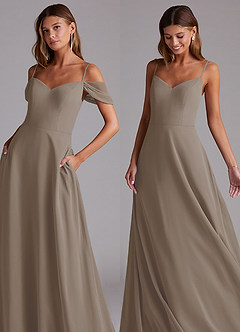 Azazie Marley Bridesmaid Dresses Taupe A-Line Off the Shoulder Chiffon Convertible Dress image8