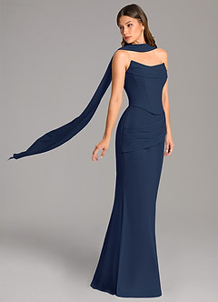 Azazie Sorrel Brautjungfernkleider Meerjungfrau-Linie Korsett Chiffon Kleid Dunkelmarine image3