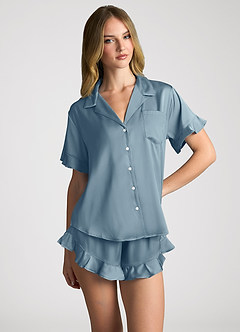 Matching Color Ruffled Short Sleeve Pajama Set