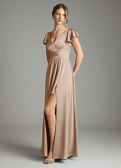 Azazie Omari Brautjungfernkleider A-Linie Stretch-Satin Kleid Taupe image10