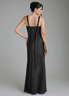 Azazie Piper Vestidos de damas de honor Vestido de Negro de Satén Elástico de Corte Sirena con Plisado image10