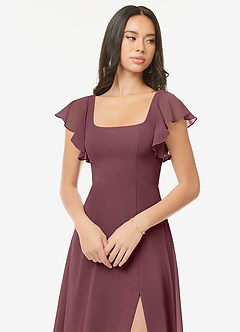 Azazie Bondi Bridesmaid Dresses Sangria A-Line Ruffled Chiffon Dress image6