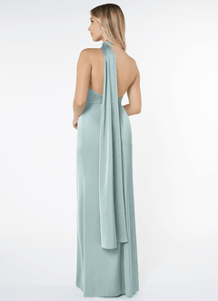 Azazie Kaylani Brautjungfernkleider Meerjungfrau-Linie Hoher Kragen Stretch-Satin Kleid Nebel image2