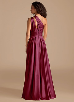 Azazie Charlize Bridesmaid Dresses Burgundy A-Line One Shoulder Metallic Satin Dress image4