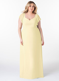 Azazie Syenna Brautjungfernkleider A-Linie Gestreift Chiffon Kleid Zitronensorbet image6