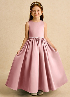 Azazie Daisies Flower Girl Dresses Dusty Rose Ball-Gown Bow Matte Satin Dress image5