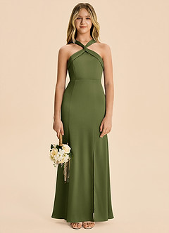Azazie Rue Junior Olive Mermaid Pleated Stretch Satin Dress image5