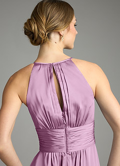 Azazie Bonnie Vestidos de damas de honor Vestido de Glicinia de Satén Elástico de Corte en A con Plisado image6