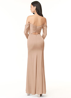 Azazie Hallie Bridesmaid Dresses English Rose Sheath Off-The-Shoulder Long Sleeve Stretch Satin Convertible Dress image4