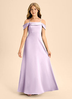 Azazie Anselie Junior Vestido de Lila Esmerilada de Satén Elástico de Corte En A con Vestidos sin tirantes image7