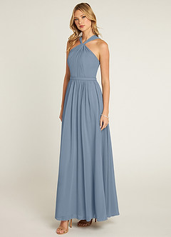 Azazie Jacey Final Sale Dusty Blue A-Line Pleated Chiffon Dress image3