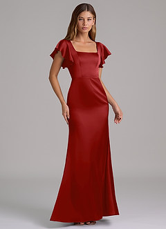 Azazie Elkie Abiti da Damigella Abito Sirena in Raso Elasticizzato Scollo Quadrato Melograno image4