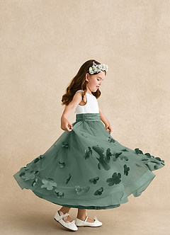 Azazie Vi Flower Girl Dresses Eucalyptus A-Line Sleeveless Tulle Dress image2