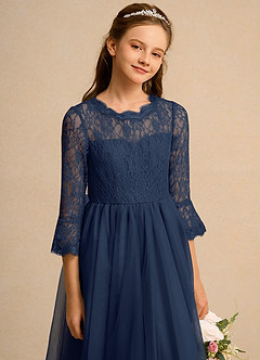 Azazie Lamb Girl vestidos de niña de las flores Vestido de Azul Marino Oscuro de Encaje de Princesa image5