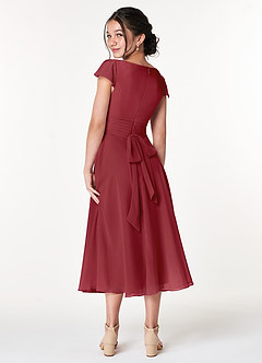 Azazie Payton Junior Pomegranate A-Line Bow Chiffon Dress image2