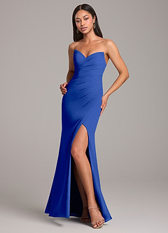 Azazie Yola Bridesmaid Dresses Royal Blue Sheath Pleated Chiffon Convertible Dress image4