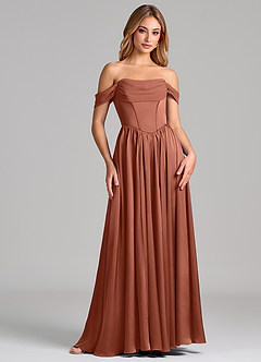 Azazie Raisa Bridesmaid Dresses Auburn A-Line Off the Shoulder Stretch Satin Dress image4