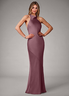 Azazie Velli Bridesmaid Dresses Amethyst Mermaid High Neck Stretch Satin Dress image1