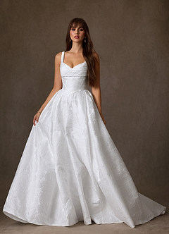 Azazie Priah Vestidos de novia Vestido de Diamante Blanco de Jacquard Floral de Corte Princesa con Escote de Corazón image6