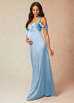 Azazie Rhea Maternity Bridesmaid Dresses A-Line Off-The-Shouler Pleated Stretch Satin Floor-Length Dress image3