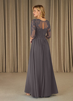 Azazie Mirielle Mother of the Bride Dresses Steel Grey A-Line Scoop Lace Chiffon Dress image4