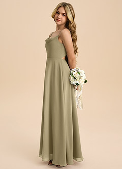 Azazie Shale Junior Abito A-Line in Chiffon Fiocco Verde Muschio image2