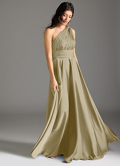 Azazie Charlize Bridesmaid Dresses Moss Green A-Line One Shoulder Stretch Satin Dress image3