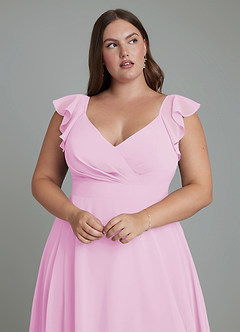 Azazie Leilani Bridesmaid Dresses Candy Pink A-Line Pleated Chiffon Dress image11