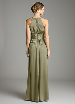 Azazie Bonnie Bridesmaid Dresses Pistachio A-Line Pleated Stretch Satin Dress image5