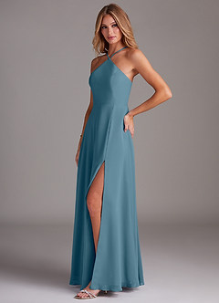 Azazie Bailey Bridesmaid Dresses Bermuda A-Line Halter Side Slit Chiffon Dress image3