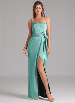 Azazie Jamie Bridesmaid Dresses Aqua A-Line Strapless Stretch Satin Convertible Dress image8