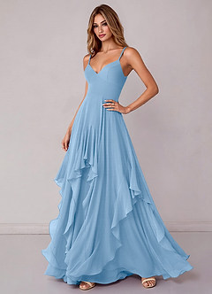 Azazie Zaina Brautjungfernkleider A-Linie Chiffon Kleid Puderblau image5