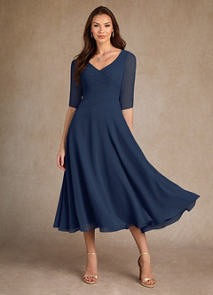 Azazie Durant vestidos de madre de la novia Vestido de Azul Marino Oscuro de Gasa de Corte En A con Plisado image2