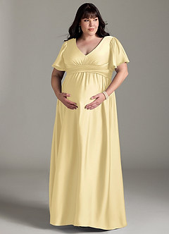 Azazie Verna vestidos de dama de honor de maternidad Vestido de Corte en A Volante Hasta el suelo Satén Elástico image13
