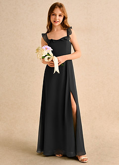 Azazie Chip Girls Formal Flower Girl Dresses Black A-Line Sleeveless Chiffon Dress image5
