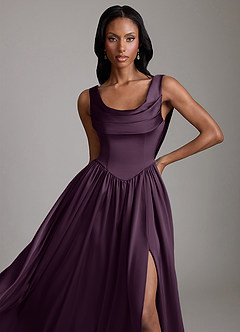Azazie Novi Bridesmaid Dresses Plum A-Line with Pockets Stretch Satin Dress image3