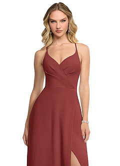 Azazie Davis Bridesmaid Dresses Terracotta A-Line V-Neck Chiffon Dress image4