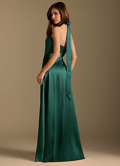Azazie Tracie Bridesmaid Dresses Pine A-Line Pleated Metallic Satin Dress image9
