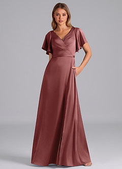 Azazie Ambrosia Bridesmaid Dresses Amethyst A-Line Pleated Stretch Satin Dress image5
