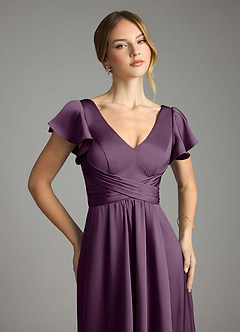 Azazie Omari Bridesmaid Dresses Plum A-Line Stretch Satin Dress image6