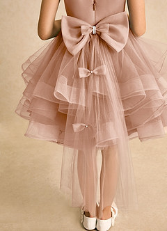 Azazie Tinie Blumenmädchenkleider Ballkleid Schleifen Tüll Kleid Champagner Rosa image7