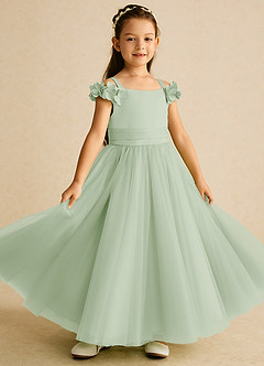 Azazie Jujube Flower Girl Dresses Dusty Sage A-Line Beaded Tulle Dress image2