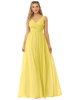 Azazie Kora Bridesmaid Dresses Canary A-Line Pleated Chiffon Dress image1