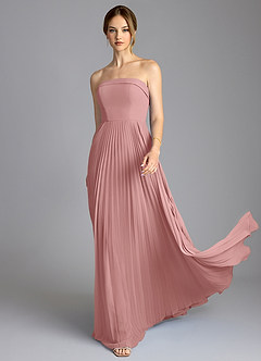 Azazie Mariana Vestidos de damas de honor Vestido de Rosa Polvorienta de Gasa de Corte en A con Sin tirantes image3