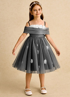 Azazie May Blumenmädchenkleider Ballkleid Plissee Tüll Kleid Schwarz image7