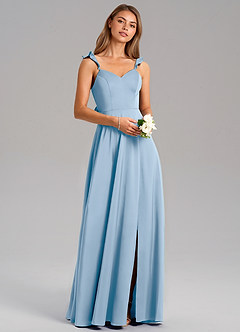 Azazie Everett Bridesmaid Dresses Powder Blue A-Line Stretch Satin Dress image1