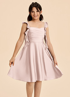 Azazie Kira Junior Blushing Pink A-Line Ruched Stretch Satin Dress image3