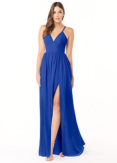 Azazie Aaida Bridesmaid Dresses Royal Blue A-Line Corset Chiffon Dress image1