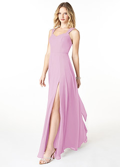 Azazie Julie Vestidos de damas de honor Vestido de Rosa Caramelo de Gasa de Corte en A con Escote de Corazón image3