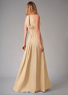 Azazie Bonnie Bridesmaid Dresses Gold A-Line Pleated Stretch Satin Dress image2
